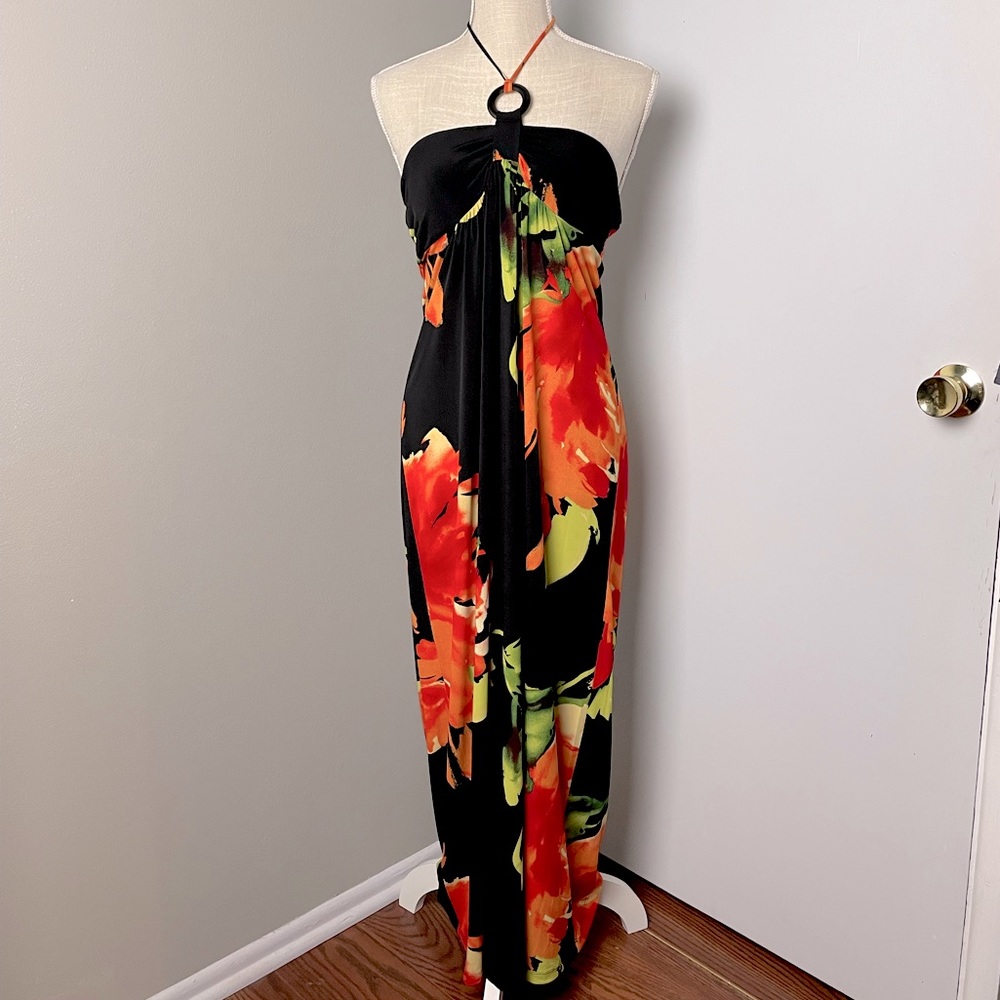O Ring Floral Print Maxi Dress